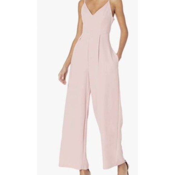 BCBG MaxAzria Women's Deep V Wide Leg Jumpsuit Pants In Light Pink Sz 0